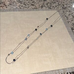 LOFT Silver Necklace with Blue and Black Beads